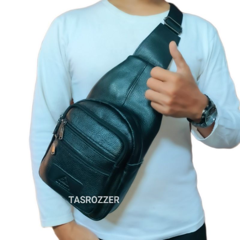 Tas selempang kulit pria original waistbag garut