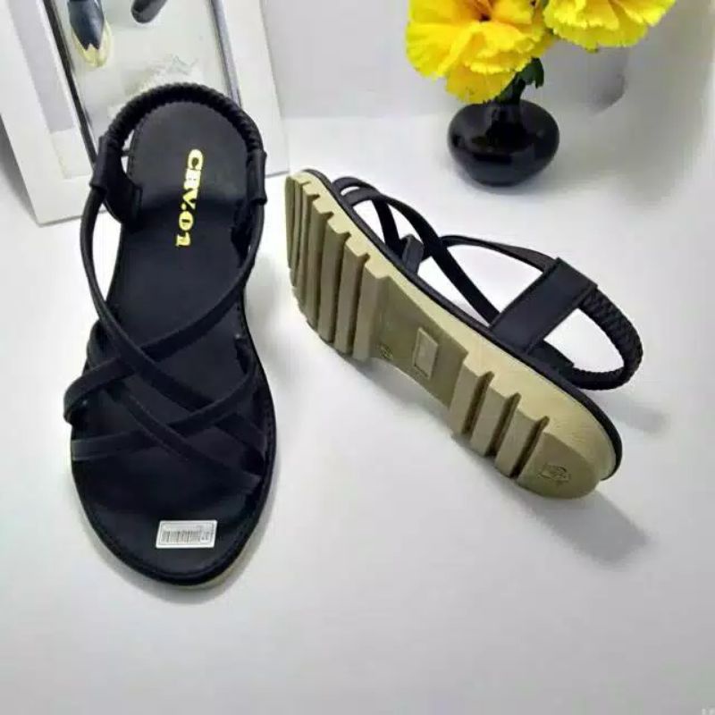 amiq Sandal Flat Wanita Tali Silang  Terbaru Karet Zikzak