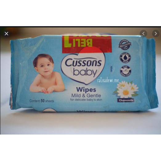 [Beli 1 Gratis 1] CUSSONS Baby Wipes Mild &amp; Gantle 50’s / / Tisu basah / Tissue basah BIRU 50 lembar