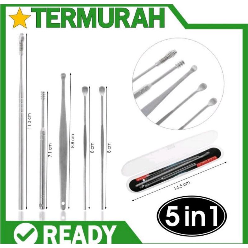 KOREK KUPING STAINLESS 5IN1 / ALAT PEMBERSIH TELINGA STAINLESS 5IN1