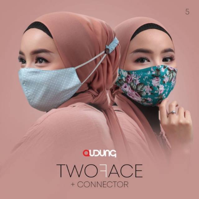 ORIGINAL QUDUNG Jilbab Masker qudung two face Free Connector