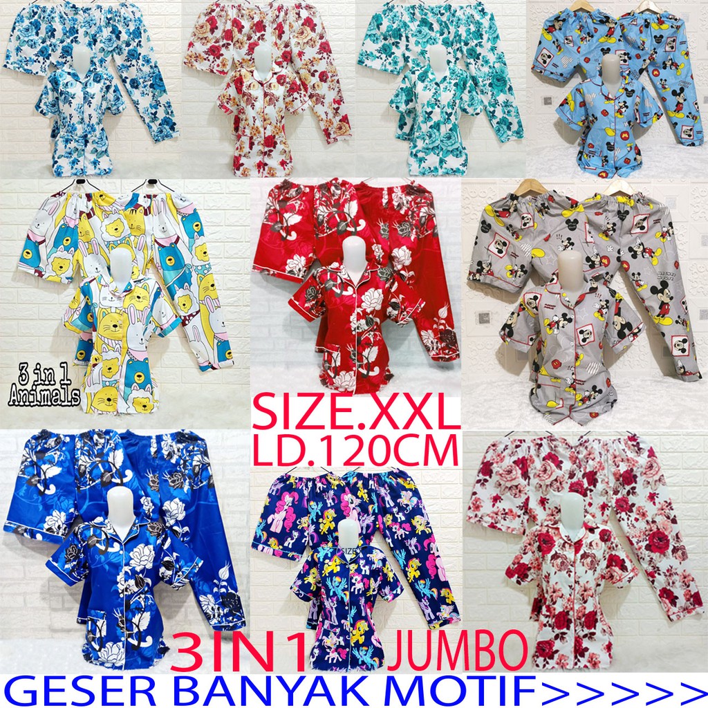 PIYAMA 3IN1 SIZE XXL/KARAKTER ANIMAL 3IN1 JUMBO/BAJU TIDUR DEWASA/READY STOCK