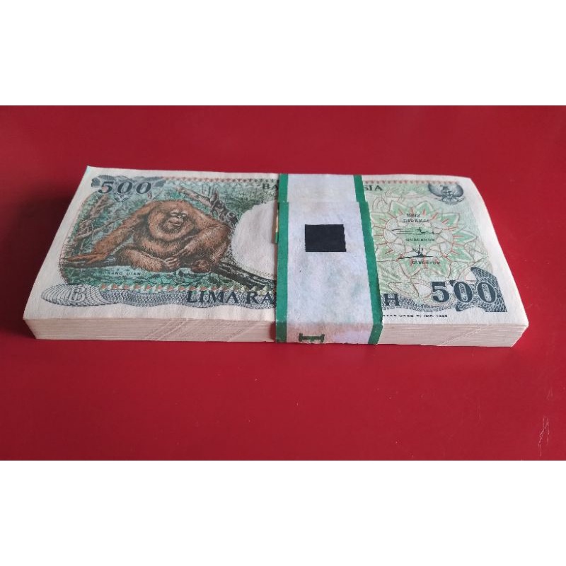 1 Gepok (100 lembar) Uang Kuno kertas 500 rupiah seri ORANG UTAN