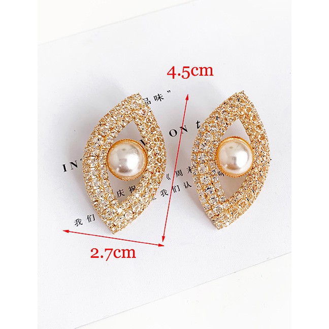 LRC Anting Tusuk Fashion Golden Alloy Eye Pearl Stud Earrings D82875