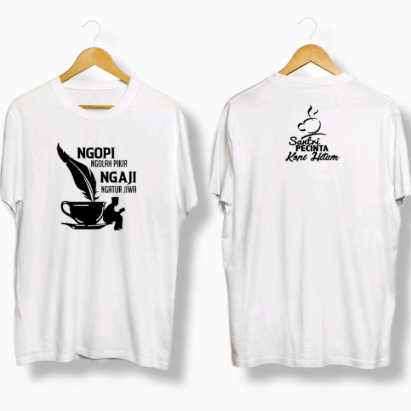 Baju Kaos Dakwah Distro Islami Pria Santri Salafy Islam Tukang Ngopi Kopi Hitam Pria Combed 30s-Putih