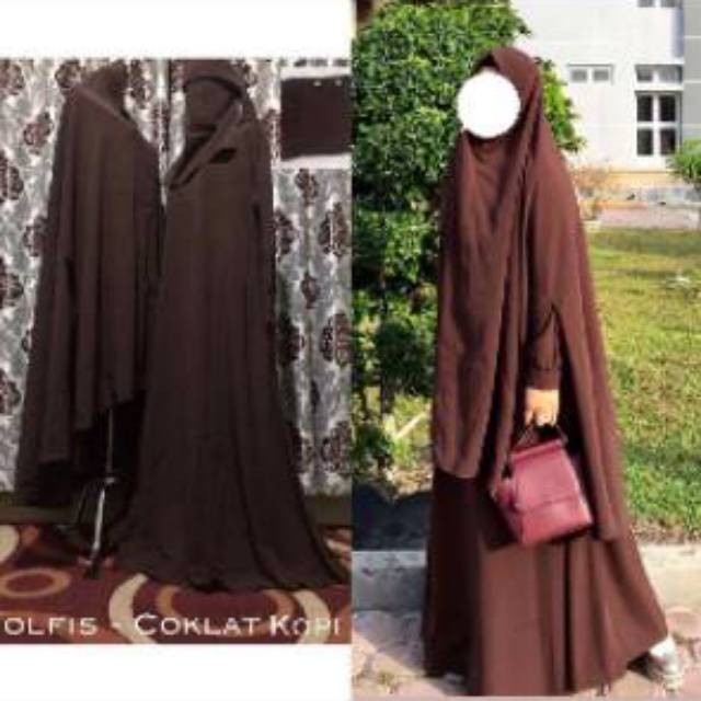 Shofwah Series / Gamis Syari set Free Cadar Bandana poni / Gamis Wolfis / Khimar bolong tangan