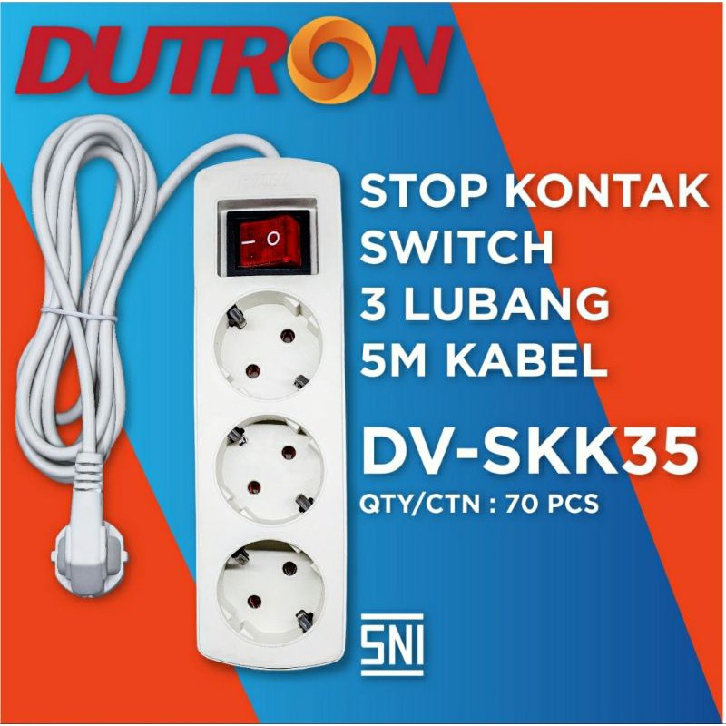 Terminal Stop kontak dutron 3 lubang 5 meter Tusuk Kontak DV SKK 35