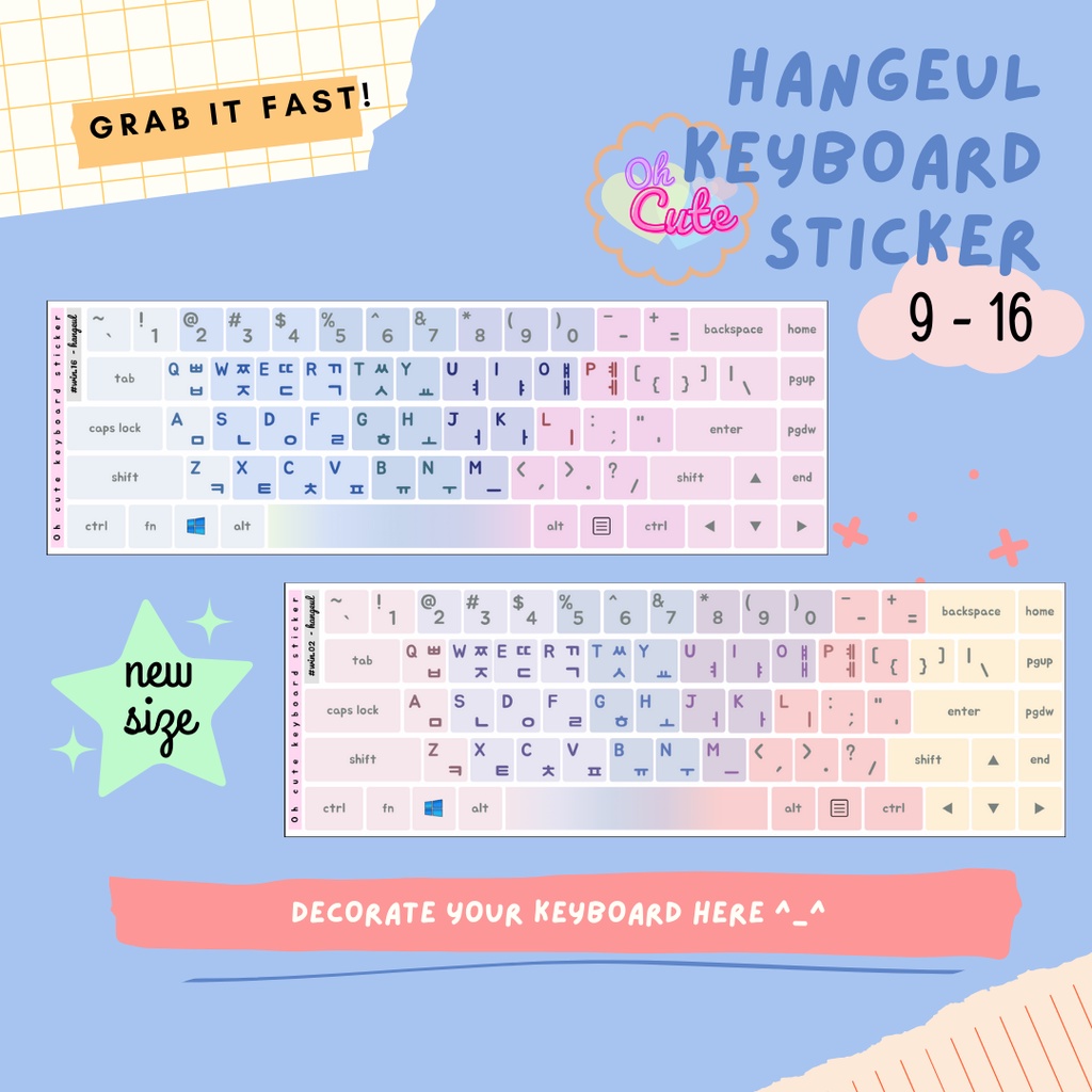 

LN Korean Hangul Keyboard Sticker for Windows Pastel Aesthetic Palette Color 6 - Oh Cute Stiker