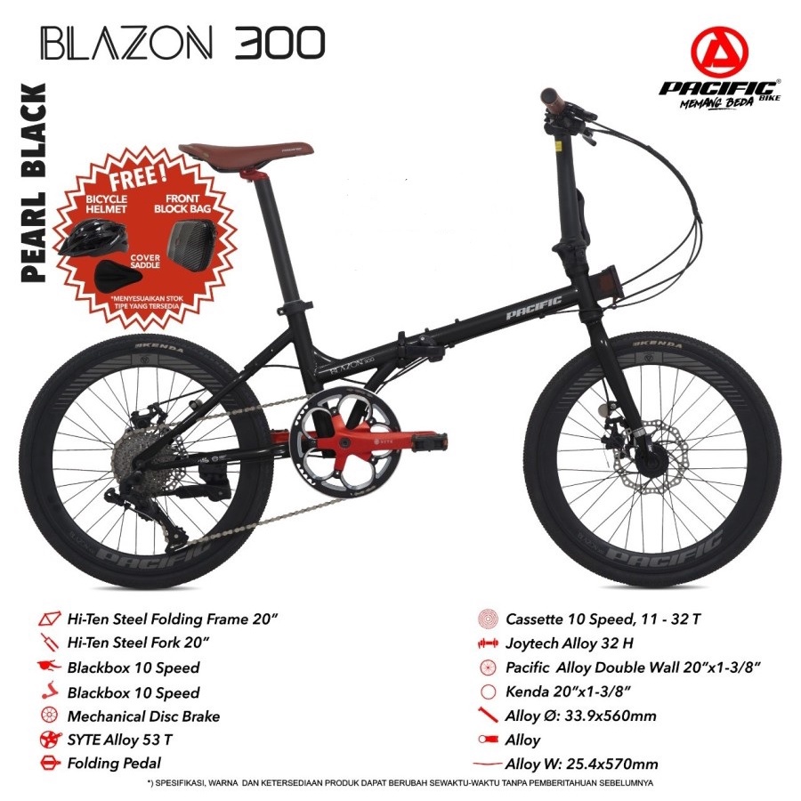 SEPEDA LIPAT PACIFIC BLAZON 300 20” BLACKBOX 10 SPEED FRAME STEEL MECHANICAL DISC BRAKE BICYCLE FOLDING BIKE