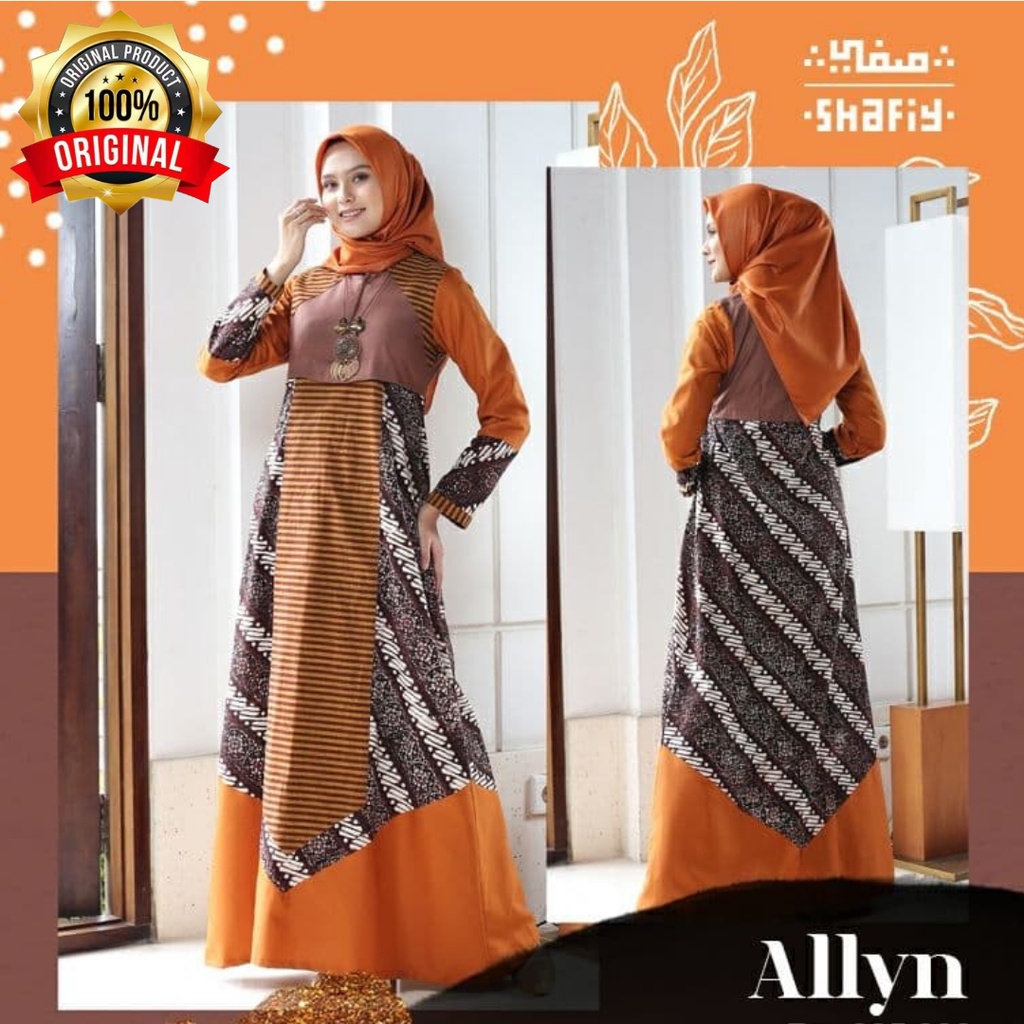 Allyn Gamis Batik Shafiy Original Modern Etnik Jumbo Kombinasi Polos Tenun Terbaru Dress Wanita Muslimah Dewasa Kekinian Cantik Kondangan Muslim  Syari