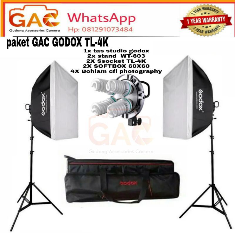 paket GAC lampu GODOX TL-4K TL4K E27 4 Socket bohlam CFL