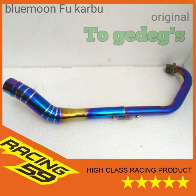 Pipa leher header knalpot racing SATRIA FU 150 Biru BLUEMOON stainless COD