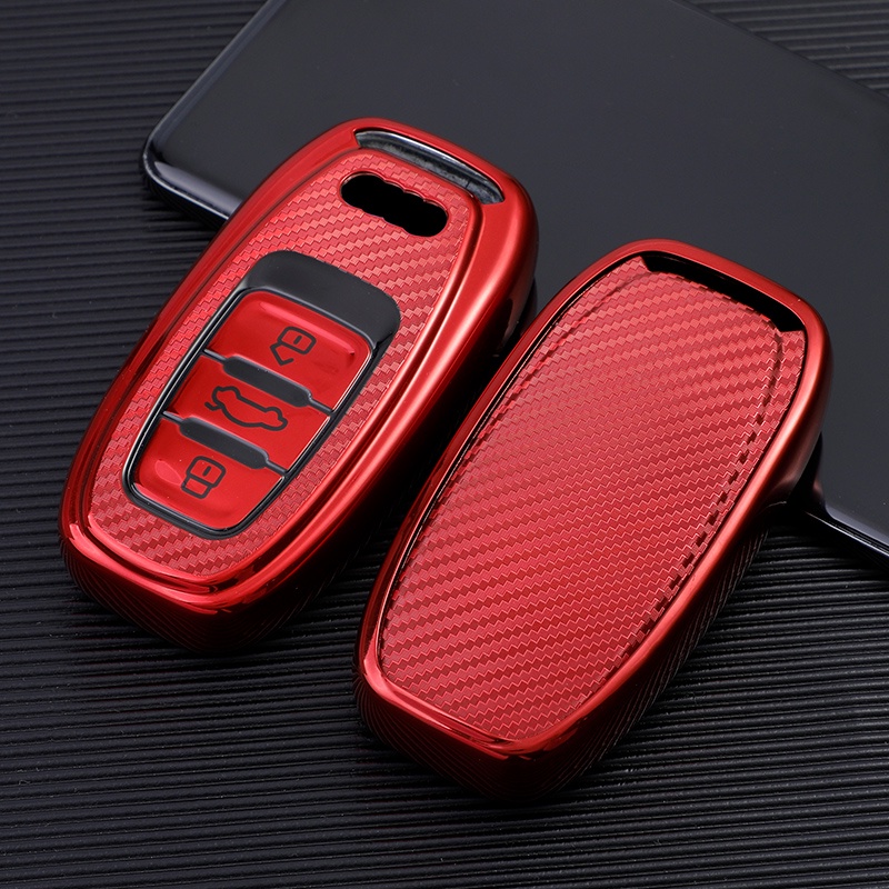 Case Kunci Mobil Bahan TPU Carbon Fiber Untuk Audi A1 A3 A4 A5 A6 A7 A8 Quattro Q3 Q5 Q7 2009-2015