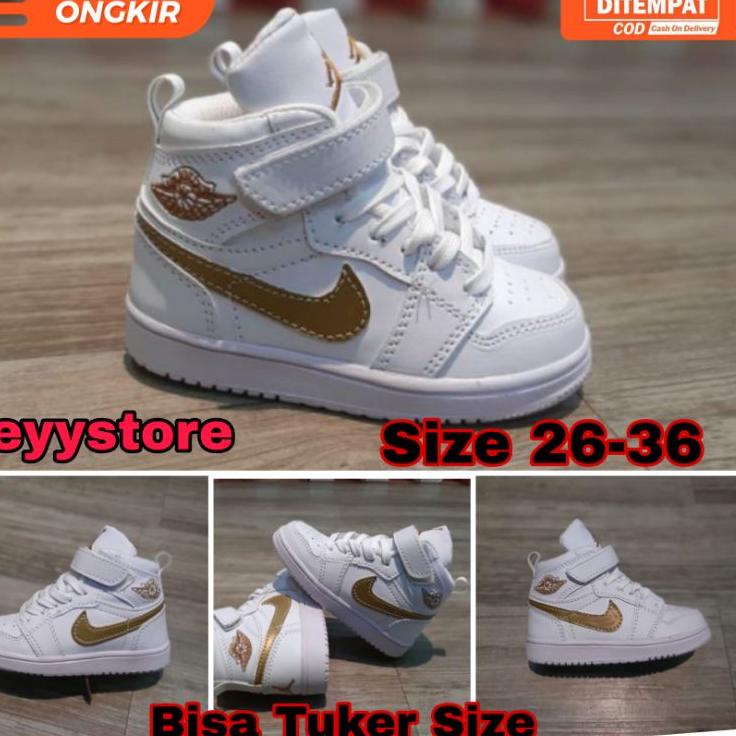 "EEK.10Jn22ᴱ" Sepatu Anak Jordan High White Gold Casual Kids