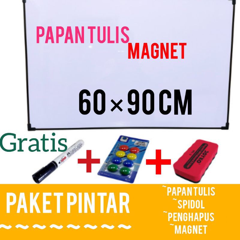 

PAPAN TULIS PUTIH WHITE BOARD 60×90cm PAPAN TULISMAGNET SPIDOL+MAGNET+PENGHAPUS Offiice & STATIONery