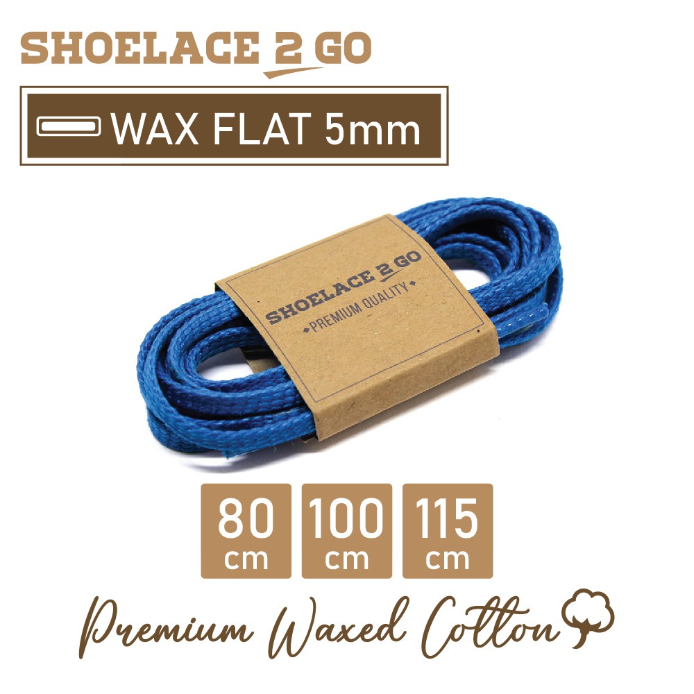 SHOELACE 2 GO PREMIUM TALI SEPATU LILIN WAX GEPENG PIPIH FLAT - WF5 - J1 - BLUE - 5MM