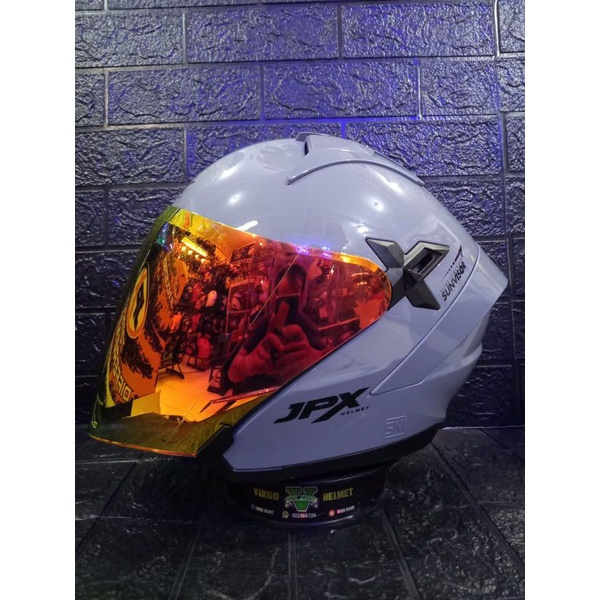 JPX NOVA X NEW SOLID DARK GREY GLOSSY PAKET VISOR IRIDIUM SNI DOT