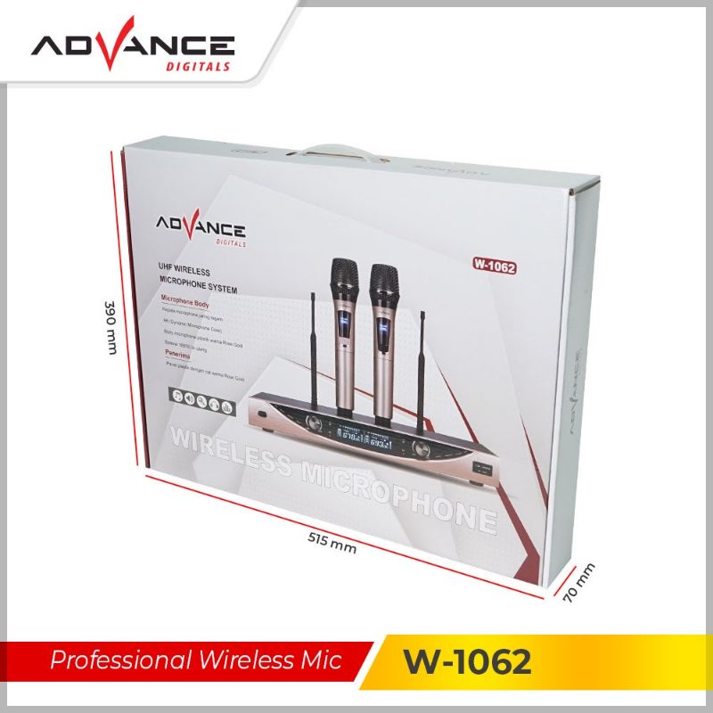 ADVANCE W1062 W 1062 Dual Mic Wireless Profesional Microphone + amplifier mic wireless