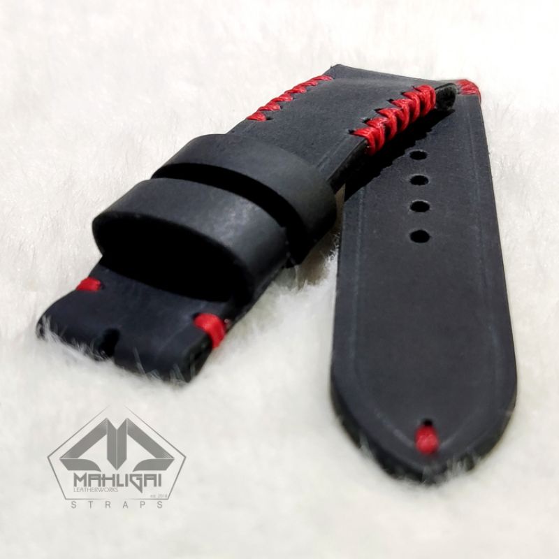 Strap jam tangan kulit hitam / tali jam kulit hitam