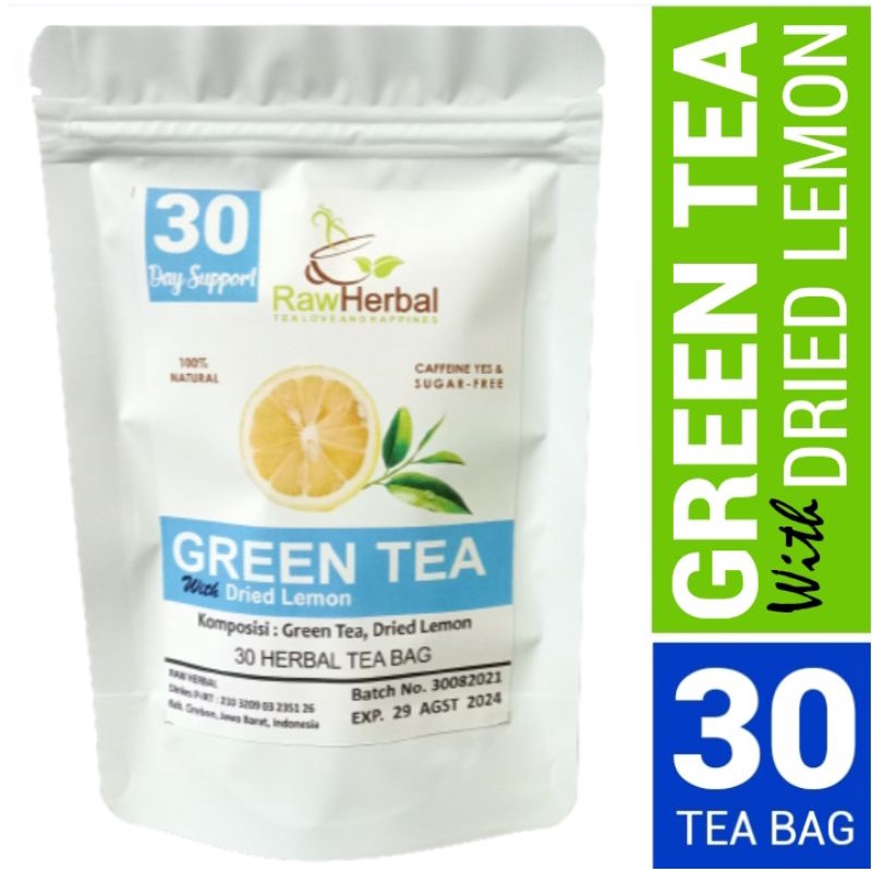 RAW TISANE Green Tea With Dried Lemon Fruit Tea : Teh Hijau &amp; Buah Lemon Isi 30 Tea Bag