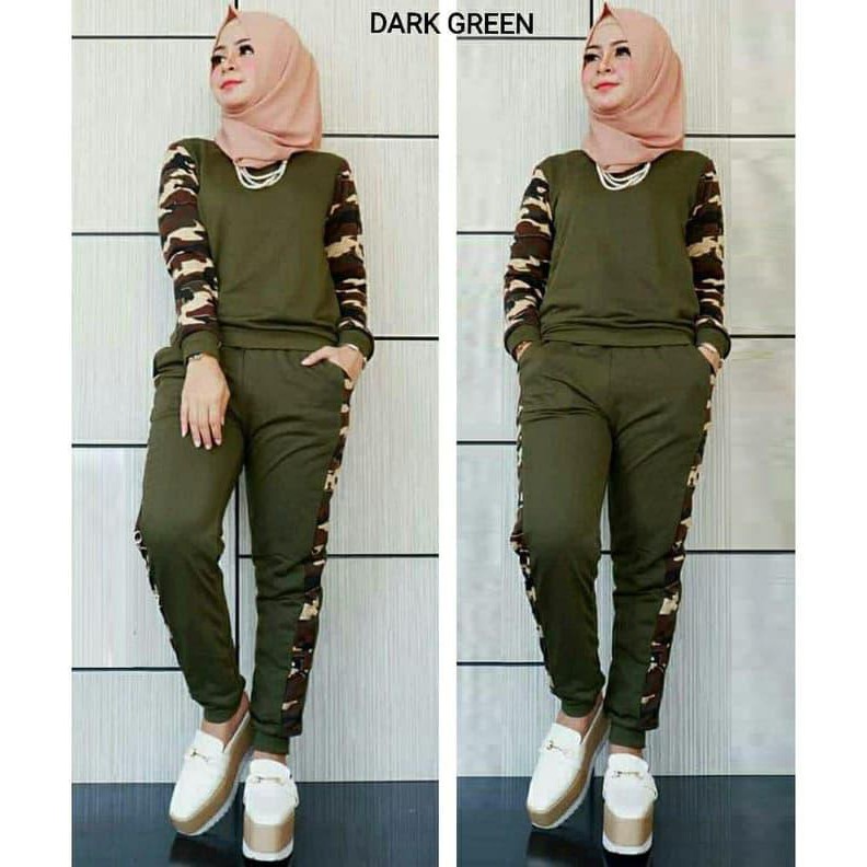 stelan training loreng/baju senam muslim/baju olahraga muslim/vr