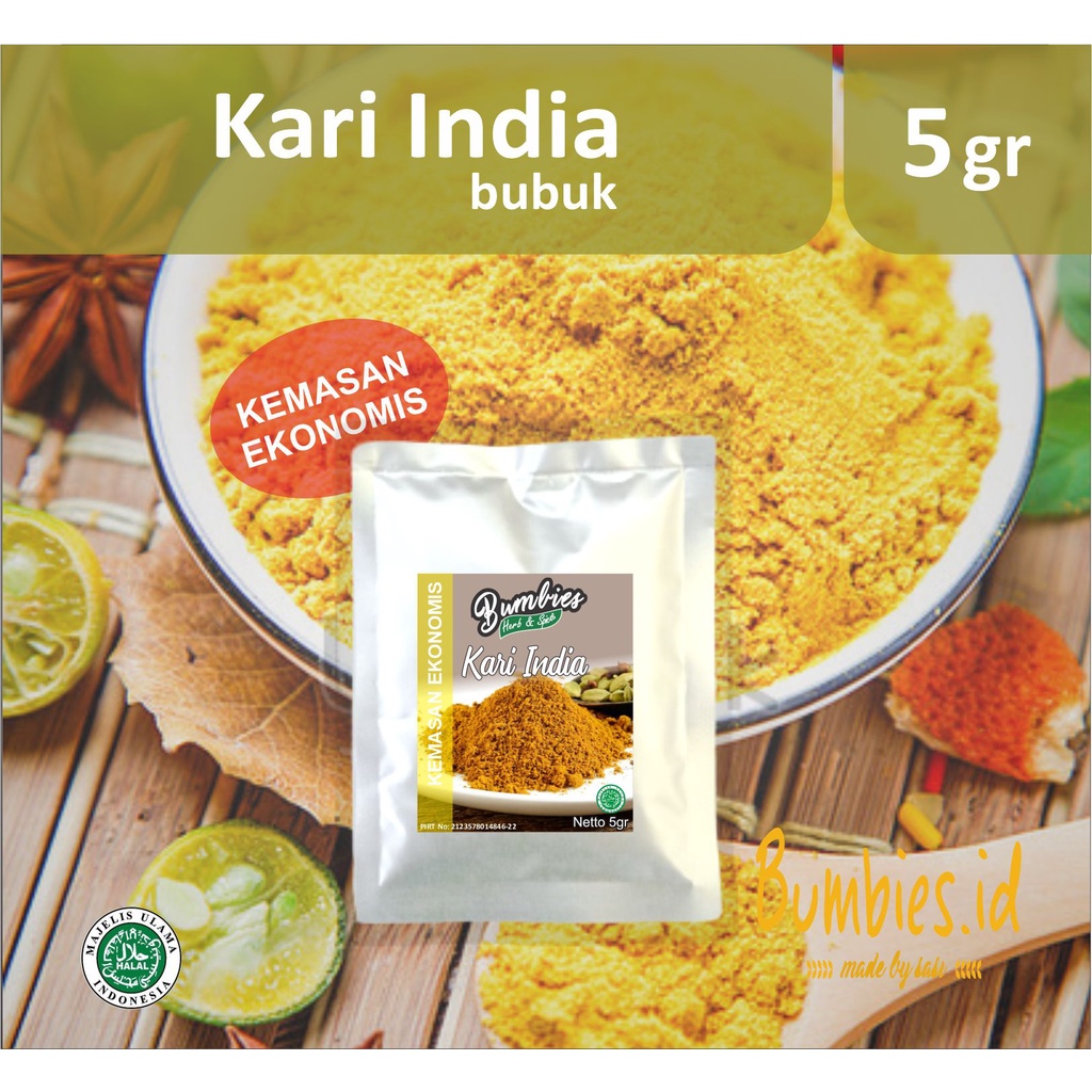 Bumbu Kari India | Kari India Bubuk 5 gram Bumbies kemasan ekonomis | Indian Curry Powder | Penyedap Rempah Rempah