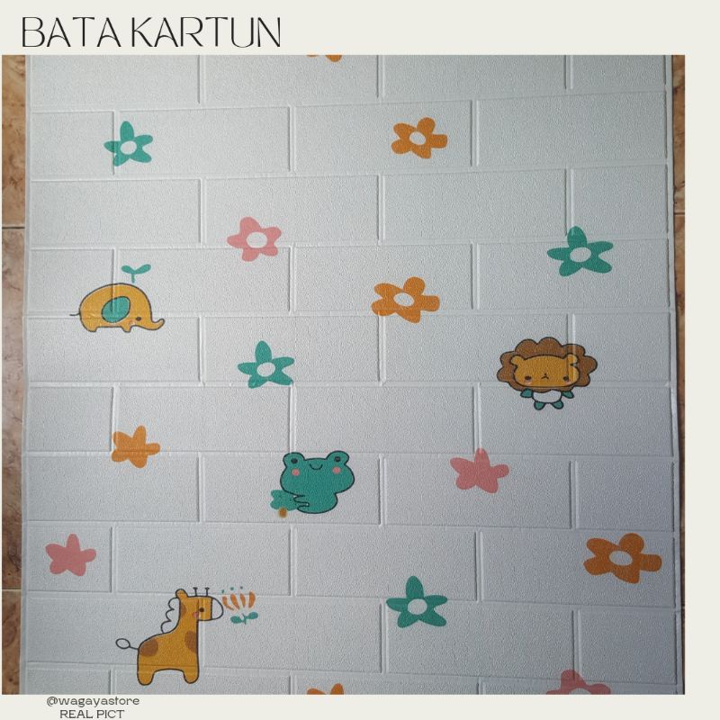 WALLPAPER DINDING 3D FOAM MOTIF BATU BATA 70x77 CM DEKORASI DINDING-Bata kartun