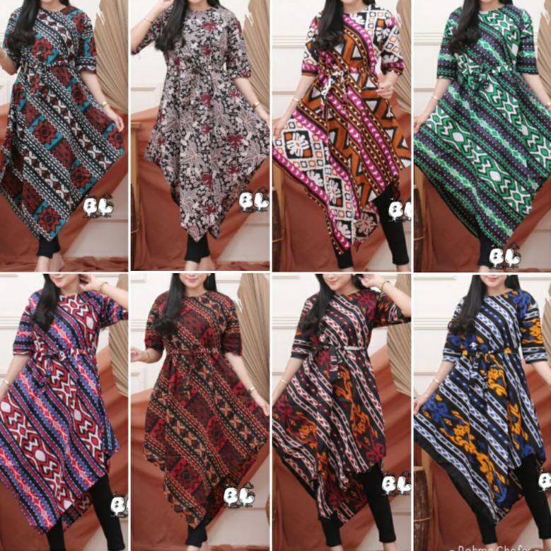 "IDN.21My22ι" M L XL Dress Lancip Motif Tenun Troso Tunik Batik songket modern murah grosir atasan t