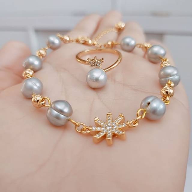 Set lapis emas mutiara tawar lombok BERSERTIFIKAT|set mutiara asli lombok|gelang mutiara lombok