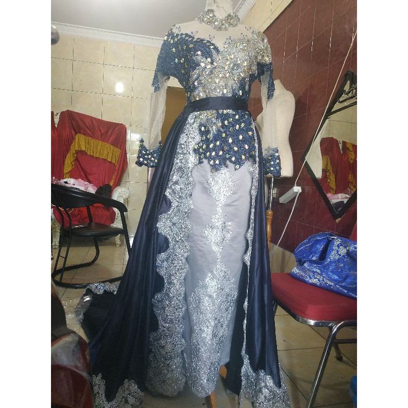 kebaya pengantin biru dongker