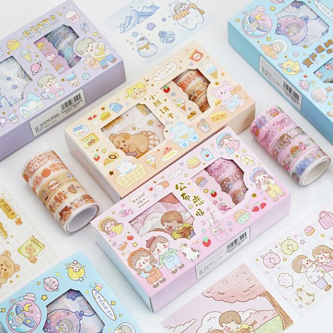 

(BISA COD) Washi tape selotip warna warni + stiker / Fresh Heart DIY Masking Tape PROMO Kode 210