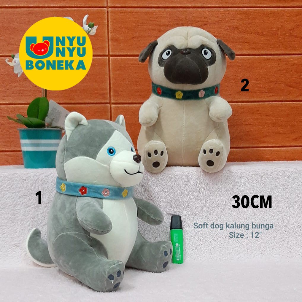 Boneka Anjing Dog Kalung Bunga 30CM Import