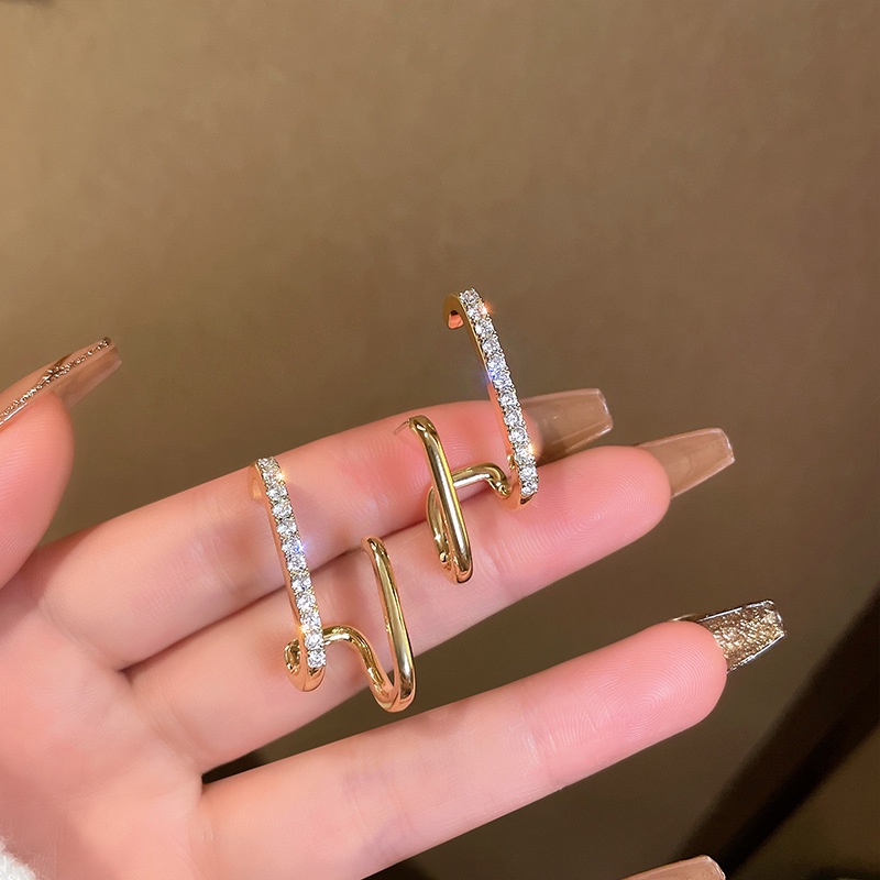 YEEZII Anting Kristal Lapis Ganda Warna Emas Untuk Wanita