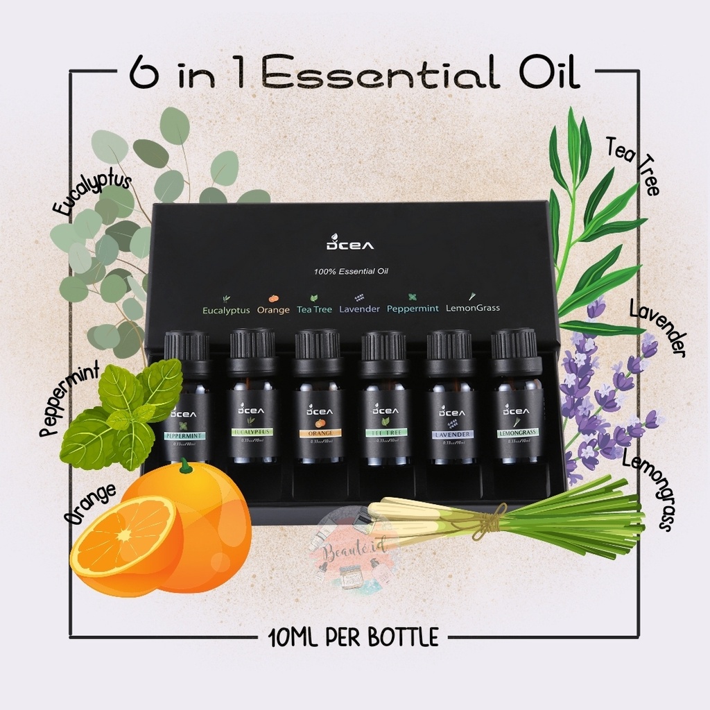 Minyak Aromatherapy Pengharum Ruangan Wangi Segar Relax Diffusers Pure 6 in 1 / 8 in 1 Essential Fragrance Oils Aroma Peppermint Eucalyptus Orange Tee Tree Lavender Lemongrass - 10ml