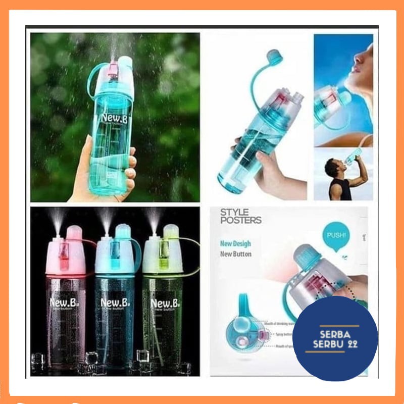 Botol Minum New B Sport Spray Water Bottle 600 ML Botol Minum Semprot B61