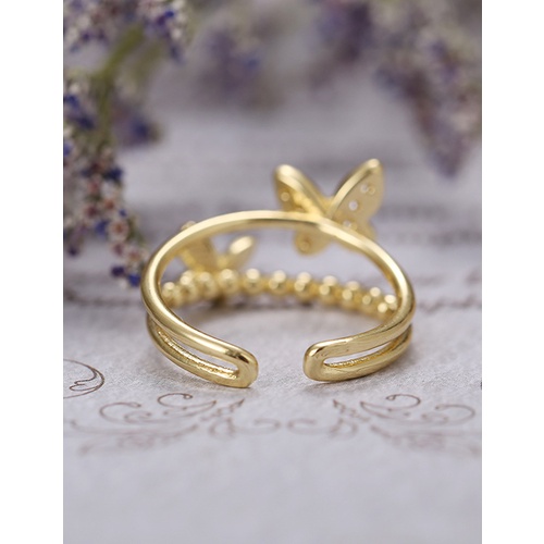 LRC Cincin Fashion Gold Micro Inlay Butterfly Double Ring V58320