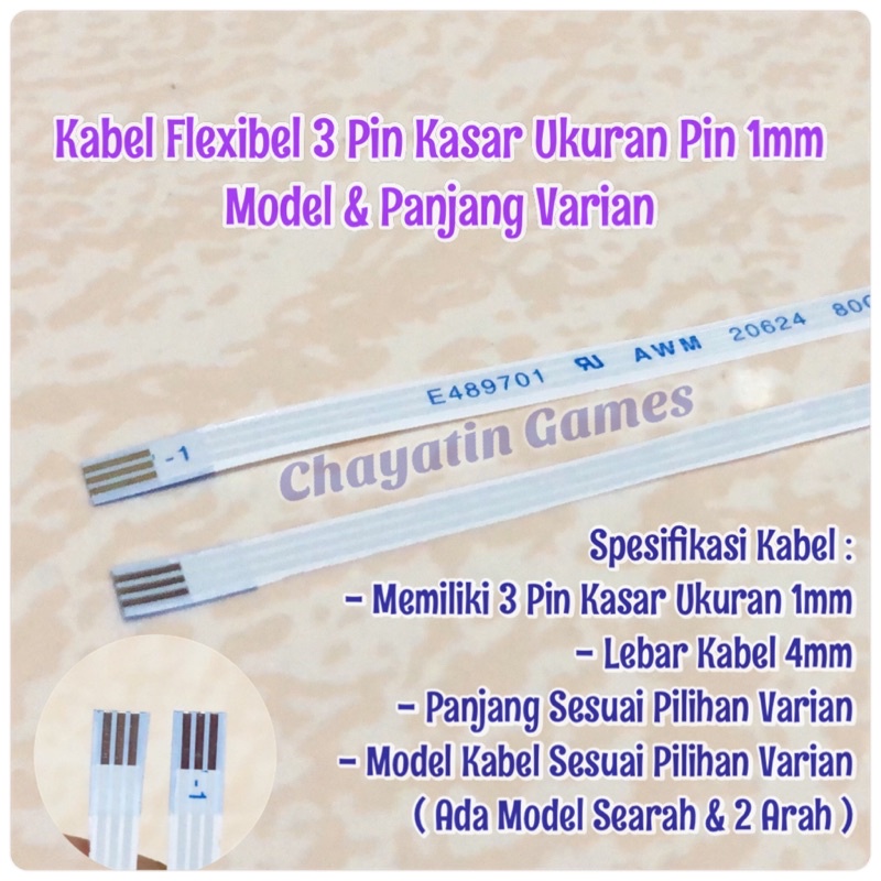 Kabel Flexibel 3 Pin Kasar Model &amp; Panjang Varian Ukuran Pin 1mm