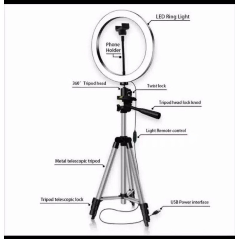 Paket Ringlight 26cm + Tripod 1m 3110 - Paket Murah Ringlight 26cm+ Tripod 3110