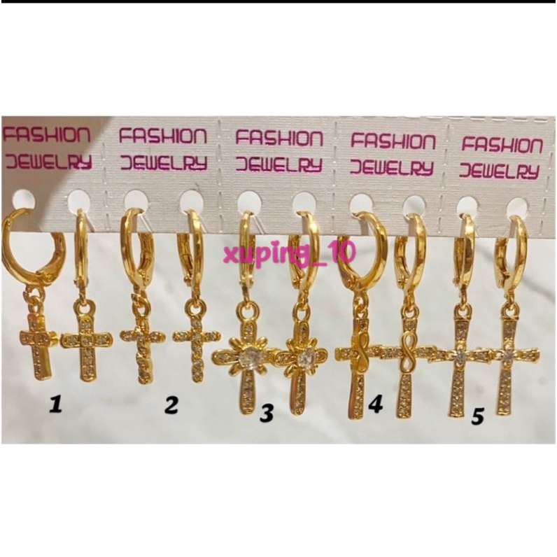 Anting Salib Emas Model Jepit / Anting wanita Emas XUPING 24k