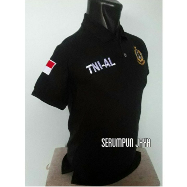 KAOS TNI AL - KAOS KERAH TNI AL - KAOS POLO TNI AL HITAM FULL BORDIR