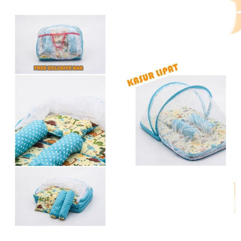 SET Kasur Bayi Lipat Kelambu Dan Bantal Anti Peang Murah