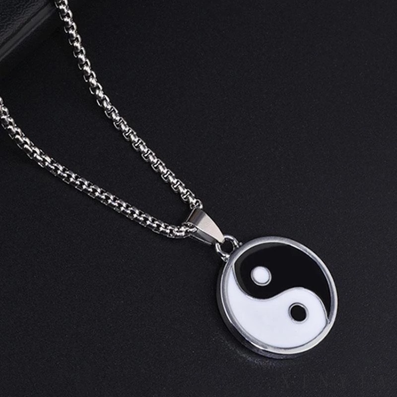 Kalung Rantai Liontin Yin Yang Bahan Stainless Steel Gaya Vintage Untuk Pria Dan Wanita