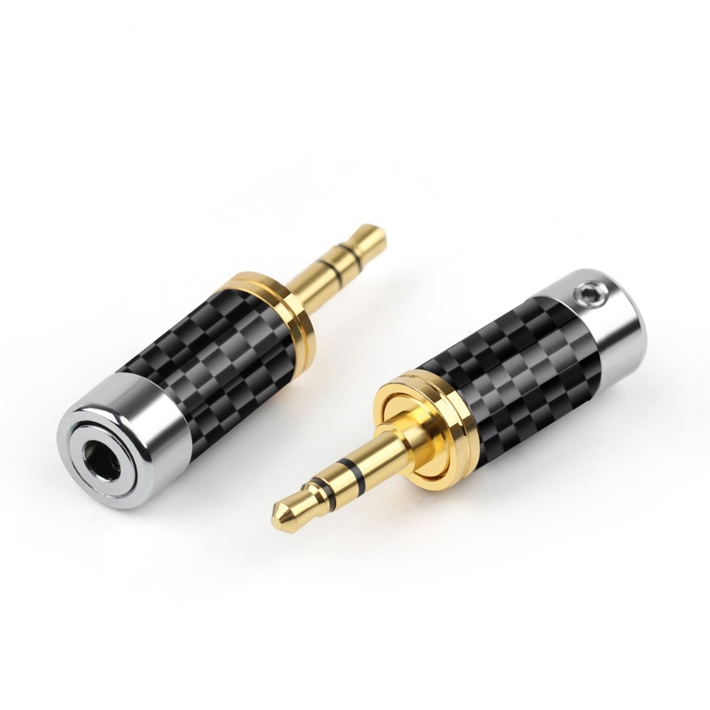 1Pcs 3.5mm 3 Pole Stereo Metal Adapter Carbon Fiber Audio Jack Rhodium Plated Copper Earphone Plug Headphone Wire Connector