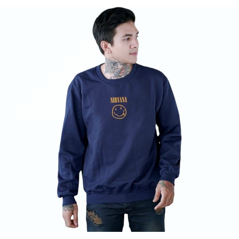 COD - Crewneck Logo Nirvana - Crewneck Oversize Pria Distro Premium Bahan Fleece Tebal - sweatershirt crewneck jumbo m - xxl