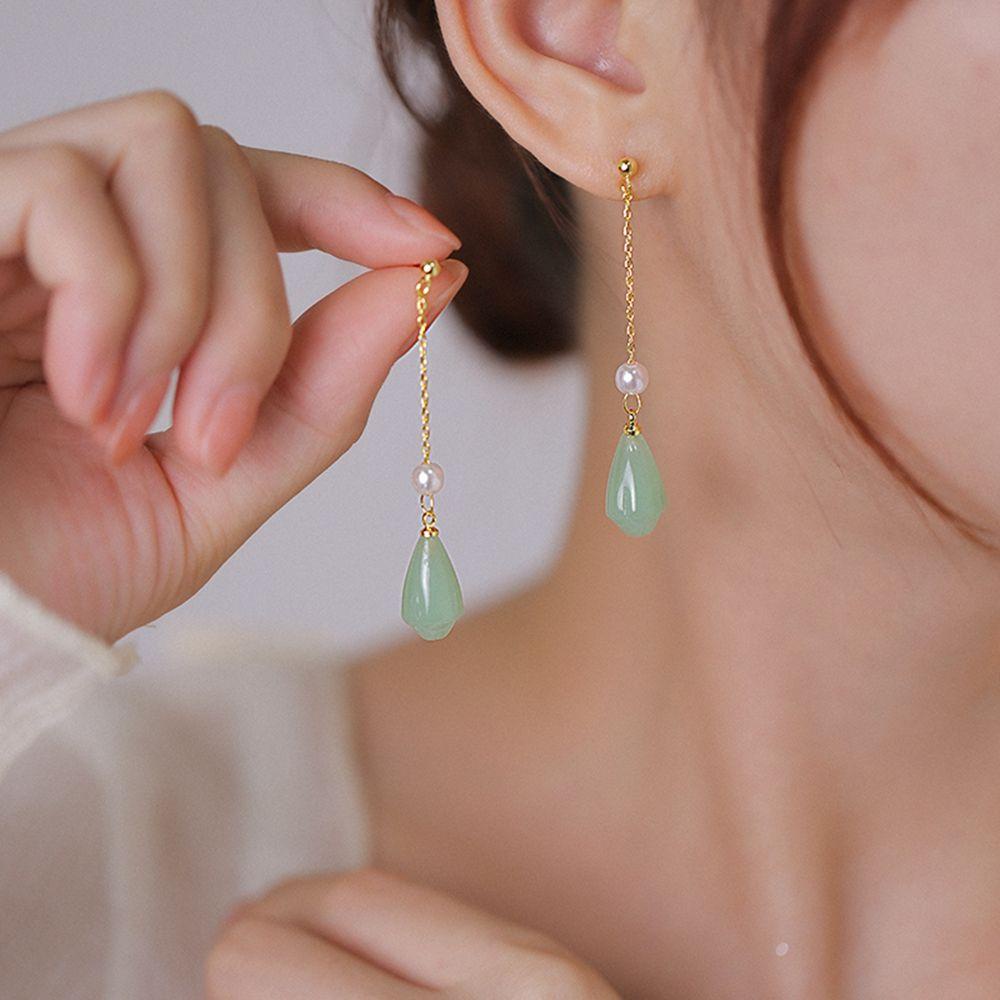 Mxbeauty Anting Perempuan Elegan Fashion Vintage Mutiara Geometri Kuno Bulat Panjang Menjuntai Anting Gaya Cina Ear Drop