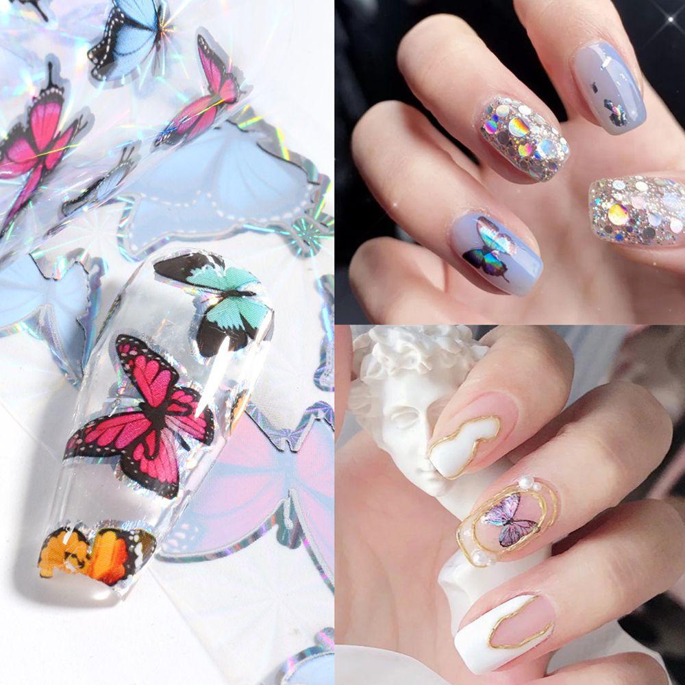 R-flower 10pcs Stiker Kuku Nail Art Tips Perekat Sticker Starry Paper Butterfly