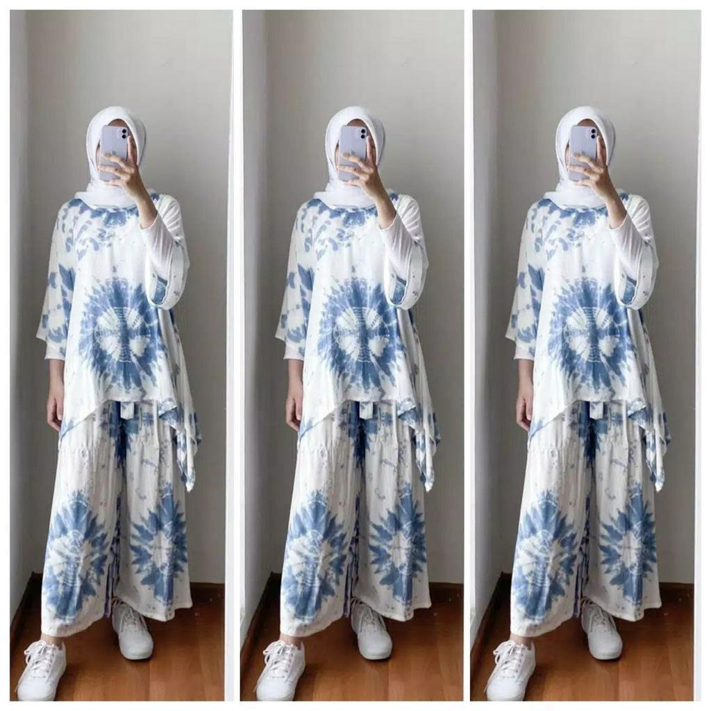 SETELAN WAKA ONE SET WAKAWAKA RAYON PREMIUN JUMBO TERBARU HITAM PUTIH SHIBORI TYE DYE