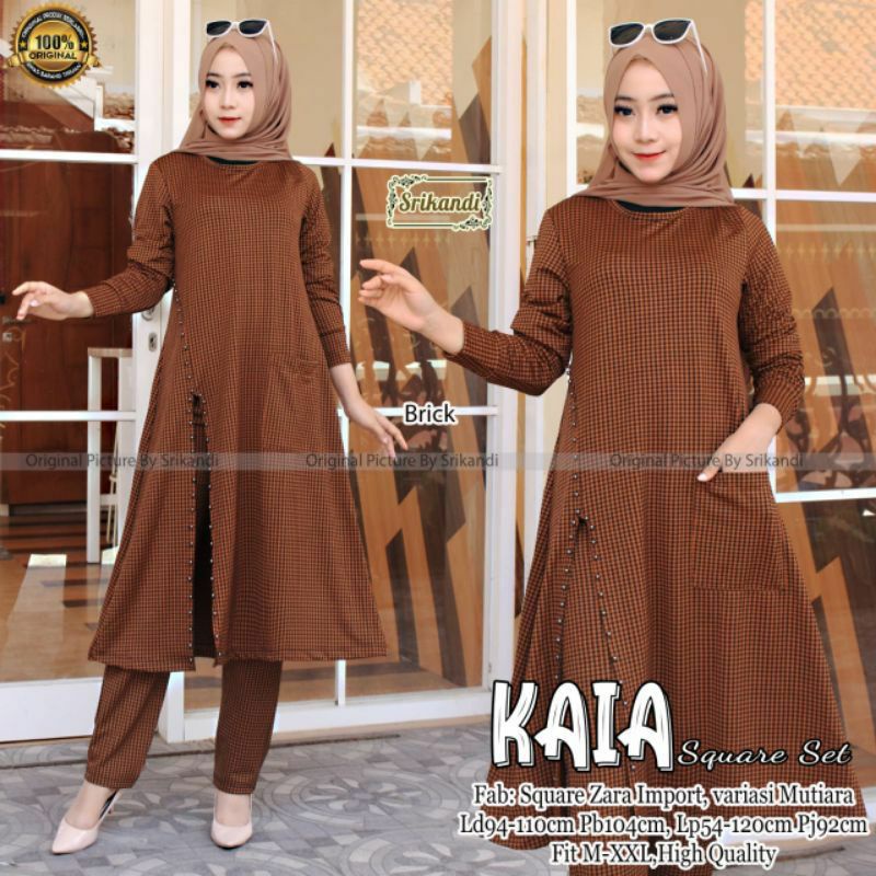 Setelan Tunik Wanita Kotak-Kotak KAIA Set by Fashion Hijab Solo