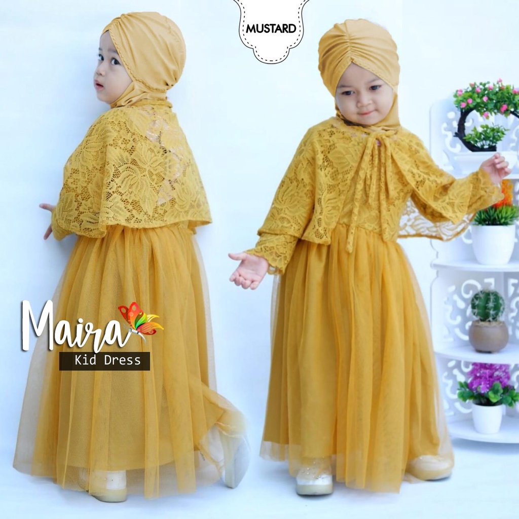 MAIRA DRESS BRUKAT KID / GAMIS MUSLIM BROKAT ANAK PEREMPUAN CANTIK KID MAIRA 2-4th-5-6th TAHUN MAXY DRESS CEWEK BRUKAT IMPORT TILE FURING / DRESS BRUKAT PESTA