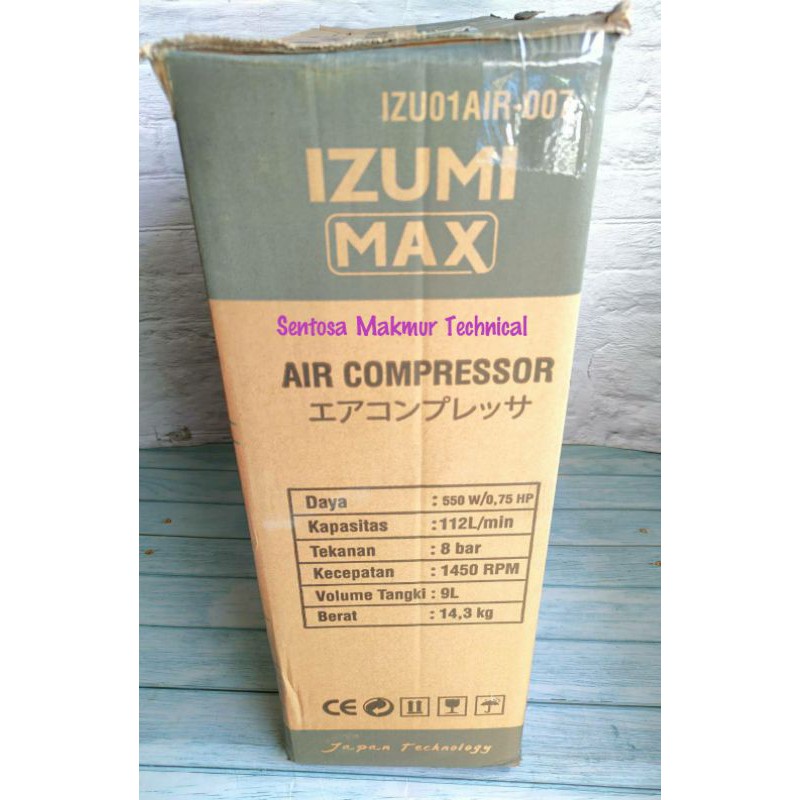 IZUMI MAX OM 0709 3/4 HP 9L Kompresor Angin Listrik Oilless Tanpa Oli Silent 9 L OM0709